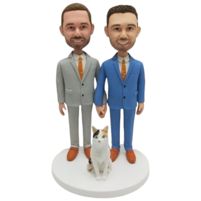 Figurine Custom bobblehead wedding gay "With our Cat"