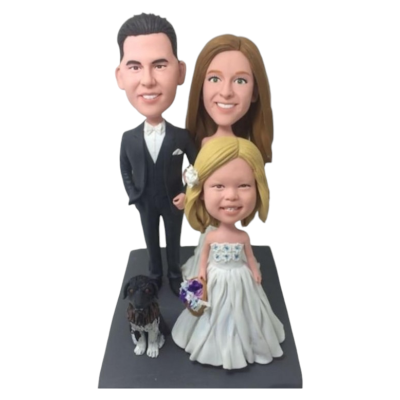 Figurine Custom bobblehead wedding "With our Daughter and Dog"